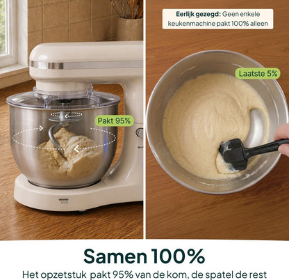 2000W Keukenmixer - Timer & Automatische Stop - Geschikt voor Zwaar Deeg - 6,2L Mengkom - Keukenmachine - Keukenrobot - Crème