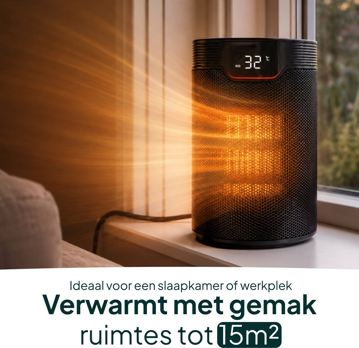Keramische Elektrische Kachel 1500W - Ventilatorkachel - ECO-modus - Timer - Afstandsbediening - Zwart