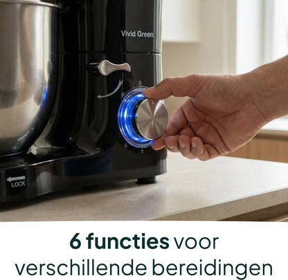 2000W Keukenmachine - Keukenrobot - 6.2L - Keukenmixer - Mixer met Mengkom - Zwart