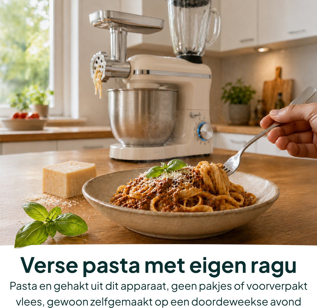 2000W Keukenmixer - Vleesmolen, Blender & Pastamachine - Geschikt voor Zwaar Deeg - 6,2L Mengkom - Keukenmachine - Keukenrobot - Crème