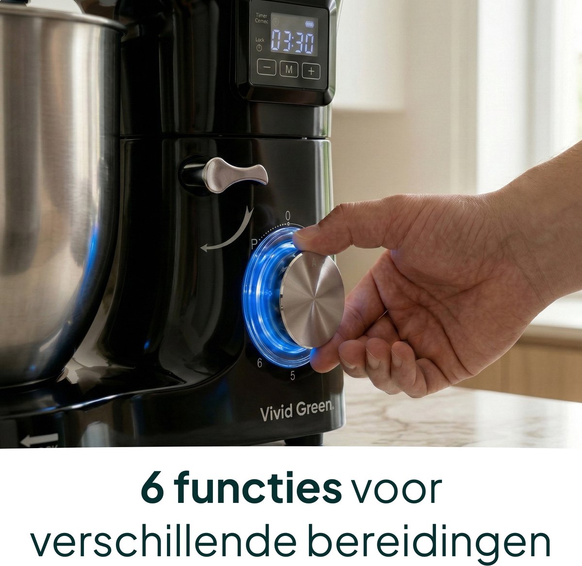 2000W Keukenmixer - Display en Timer - Keukenmachine - 6.2L - Grijs