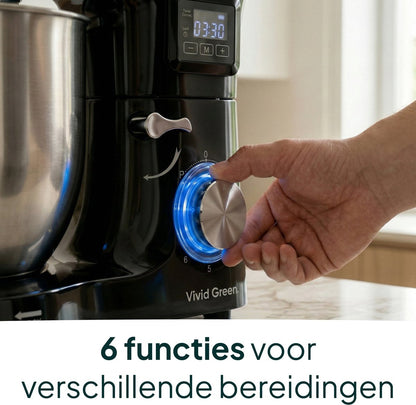 2000W Keukenmixer - Display en Timer - Keukenmachine - 6.2L - Grijs
