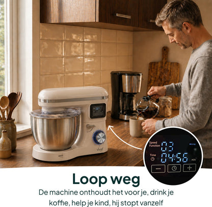 2000W Keukenmixer - Timer & Automatische Stop - Geschikt voor Zwaar Deeg - 6,2L Mengkom - Keukenmachine - Keukenrobot - Crème