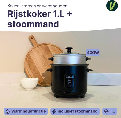 Rijstkoker met Stoommand - 1.5L - 8 Porties - Antiaanbaklaag
