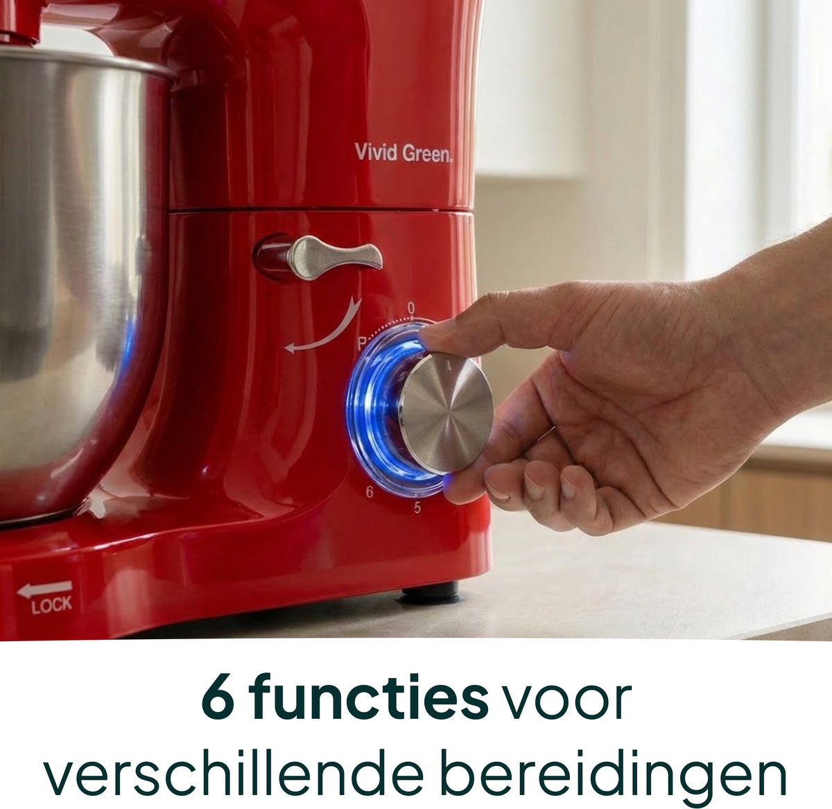 2000W Keukenmachine - Keukenrobot - 6.2L - Keukenmixer - Mixer met Mengkom - Rood
