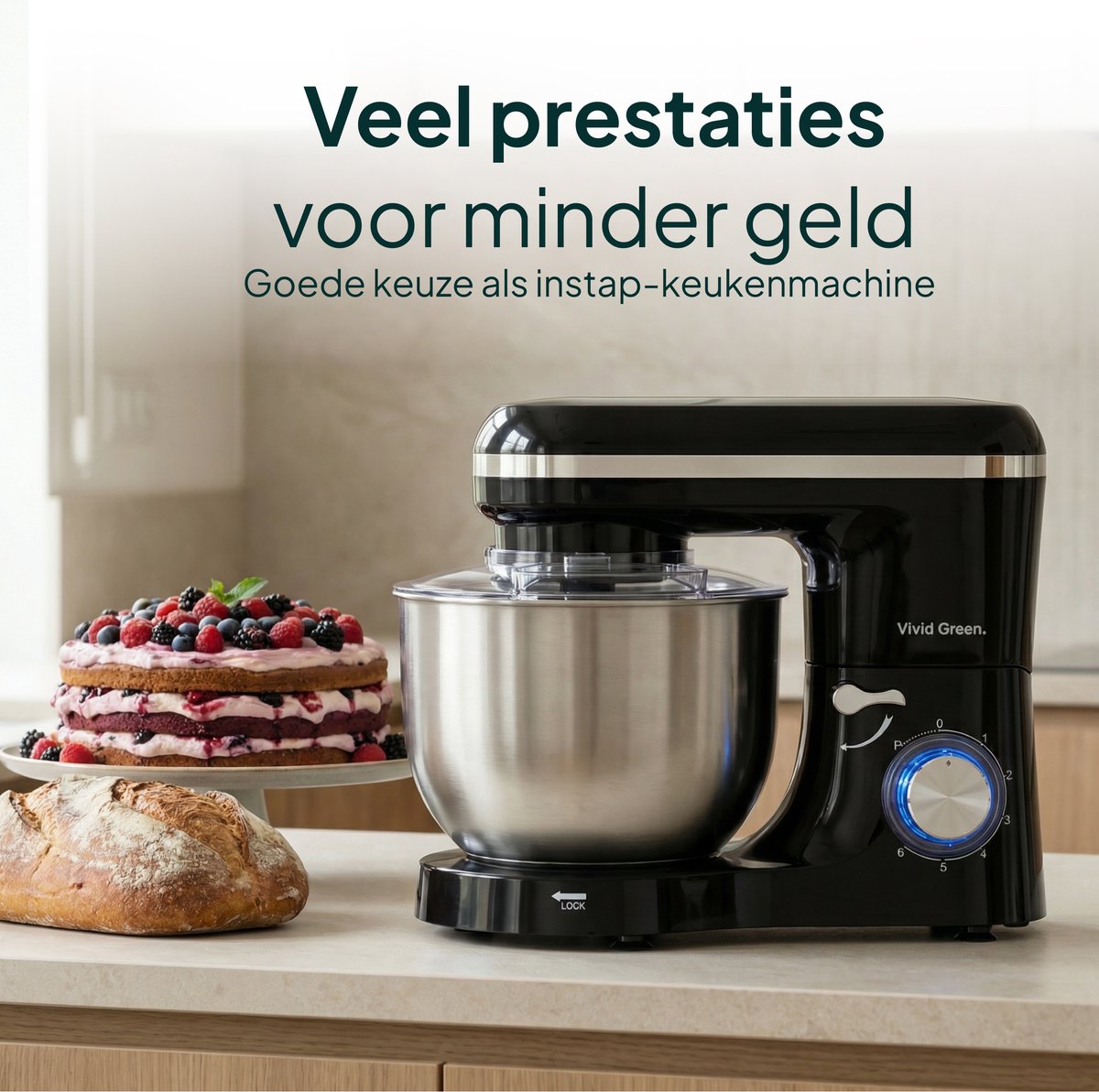 2000W Keukenmachine - Keukenrobot - 6.2L - Keukenmixer - Mixer met Mengkom - Zwart
