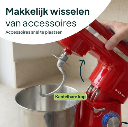 2000W Keukenmachine - Keukenrobot - 6.2L - Keukenmixer - Mixer met Mengkom - Rood