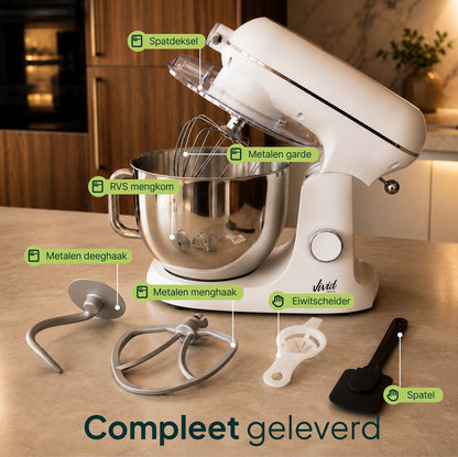 Luxe Keukenmixer - 7L Mengkom met Verwarmde Bodem - Rijsfunctie - Touchscreen & Timer - Vaatwasserbestendig - Keukenmachine - Keukenrobot - Crème