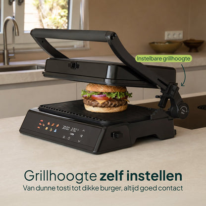 Tosti-ijzer XXL 2200W - PFAS-vrij - 9 Programma’s - Meat Probe - Touchscreen - Zwart