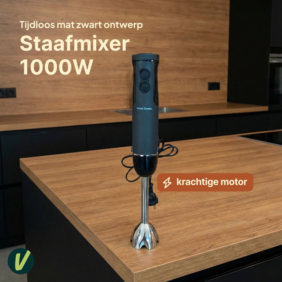 Staafmixer 5-in-1 Set - 1000W - Vaatwasserbestendig - Incl. Hakmolen, garde, melkopschuimer & Maatbeker - 12 Snelheden + Turbofunctie - Zwart