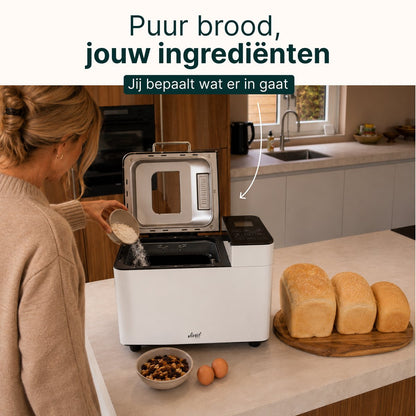 Broodbakmachine - Warmhoudfunctie & Timer - 18 programma's - 500/1000 gram - PFAS vrij - Glutenvrij programma - Broodmachine - 600W - Creme