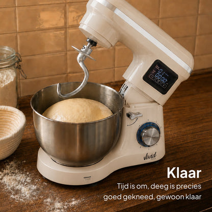 2000W Keukenmixer - Timer & Automatische Stop - Geschikt voor Zwaar Deeg - 6,2L Mengkom - Keukenmachine - Keukenrobot - Crème