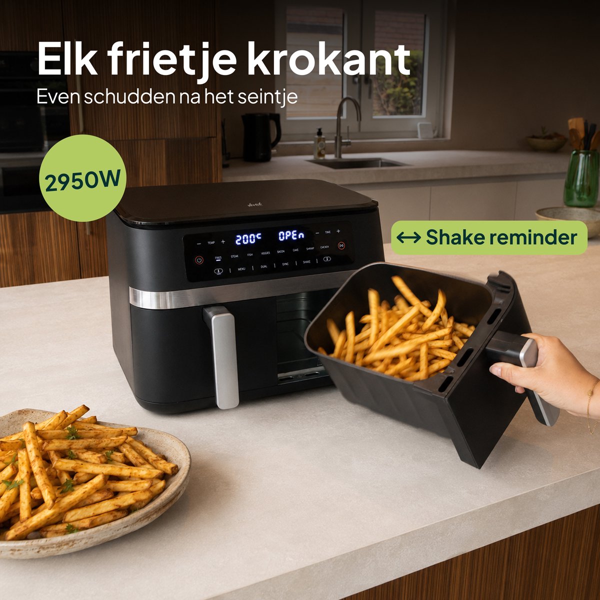 Dubbele Airfryer – 11 Liter – Dual Zone met SYNC – 2 Lades – 2950W – Heteluchtfriteuse – Tot 8 Personen – PFAS-vrij – Zwart