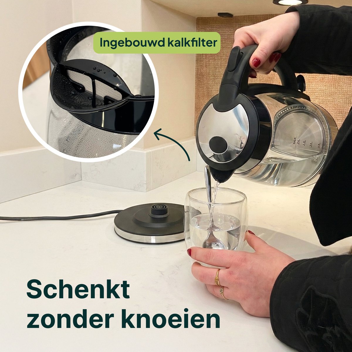 Glazen Waterkoker - 1,7L - 2200W - LED Verlichting - Met Kalkfilter