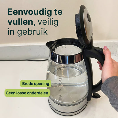 Glazen Waterkoker - 1,7L - 2200W - LED Verlichting - Met Kalkfilter