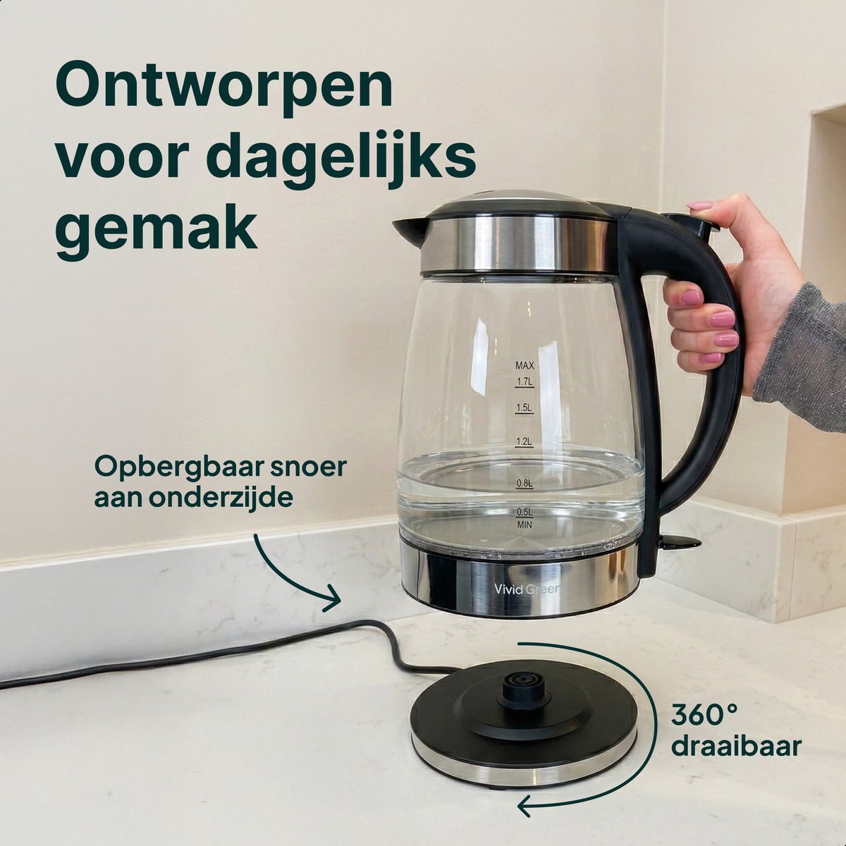 Glazen Waterkoker - 1,7L - 2200W - LED Verlichting - Met Kalkfilter