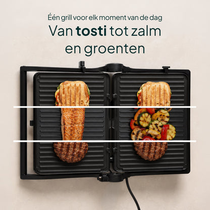 Tosti-ijzer XXL 2200W - PFAS-vrij - 9 Programma’s - Meat Probe - Touchscreen - Zwart