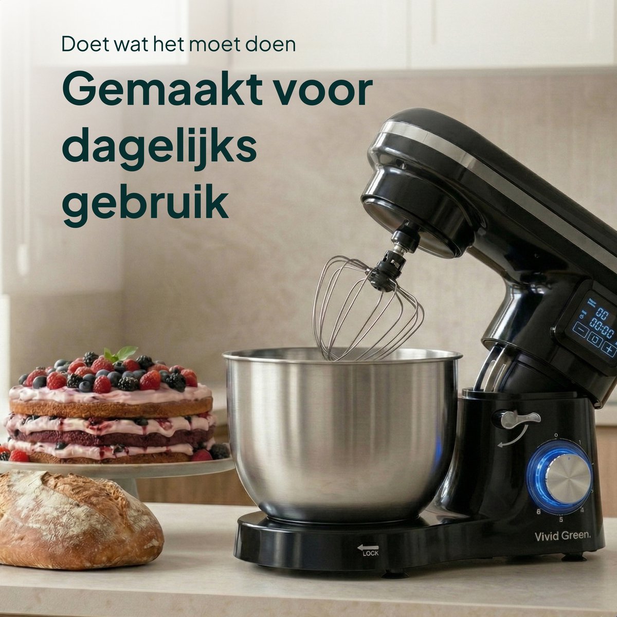 2000W Keukenmixer - Display en Timer - Keukenmachine - 6.2L - Grijs