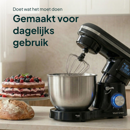 2000W Keukenmixer - Display en Timer - Keukenmachine - 6.2L - Grijs