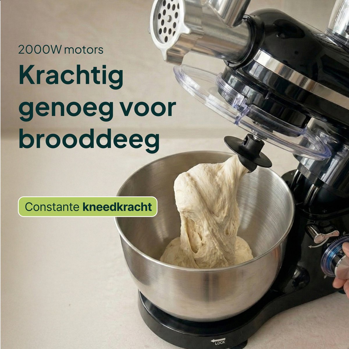 2000W Keukenmixer - 6.2L - Keukenmachine - Keukenrobot - Zwart
