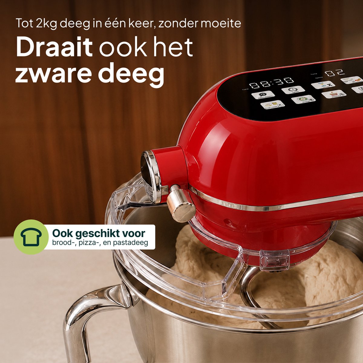 Luxe Keukenmixer - 7L Mengkom met Verwarmde Bodem - Rijsfunctie - Touchscreen & Timer - Vaatwasserbestendig - Keukenmachine - Keukenrobot - Rood