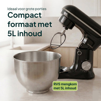 1500W Keukenmachine - Keukenrobot - 5L - Keukenmixer - Mixer met Mengkom - Rood