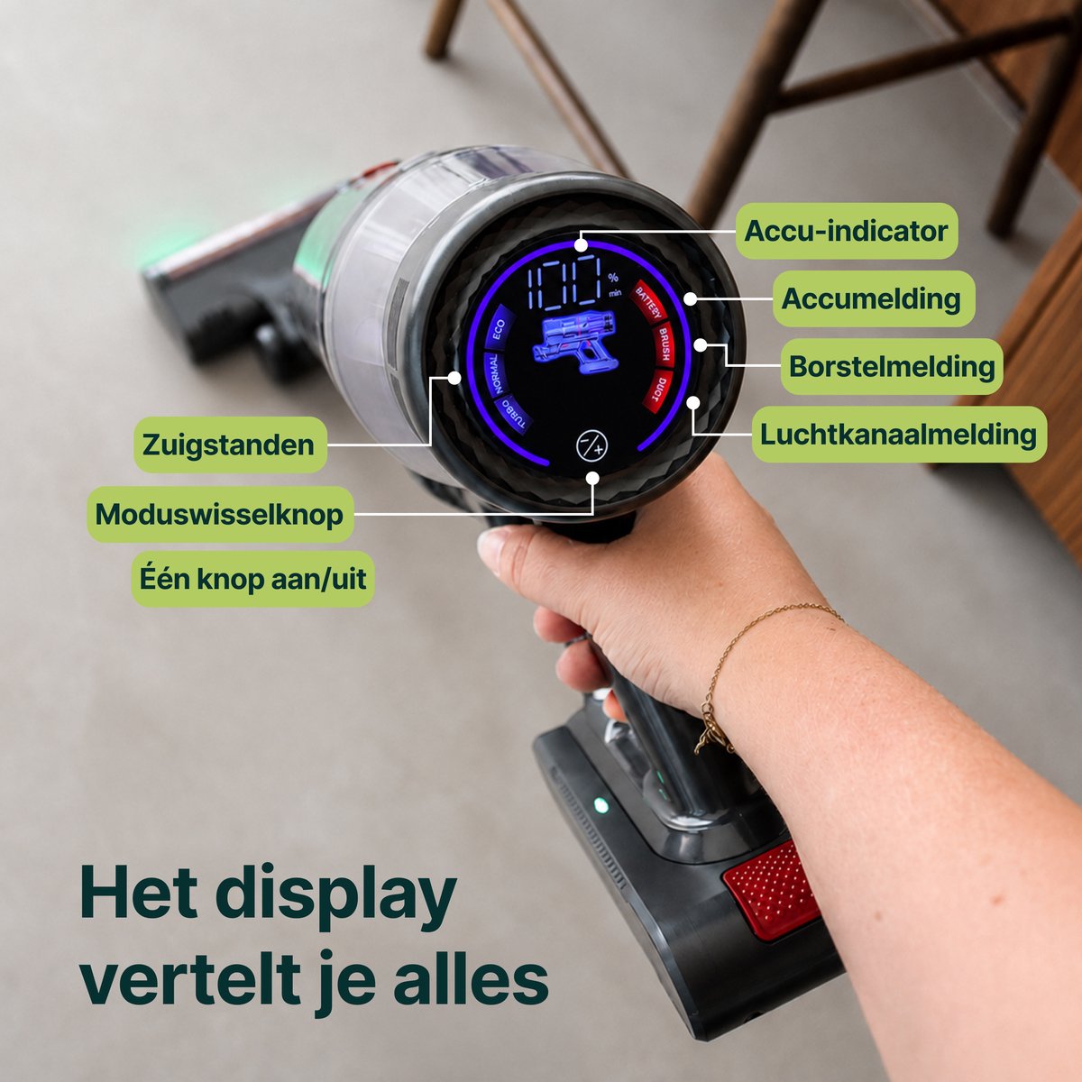 500W Steelstofzuiger - Met Dweilfunctie - Kruimelzuiger - Flexibele Stang - Stofzuiger 32kPa Zuigkracht