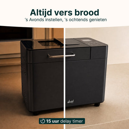 Broodbakmachine - Warmhoudfunctie & Timer - 18 programma's - 500/1000 gram - PFAS vrij - Glutenvrij programma - Broodmachine - 600W - Zwart