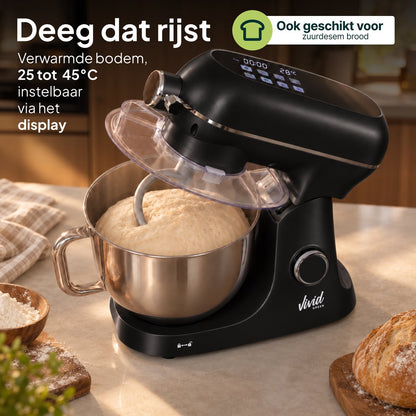 Luxe Keukenmixer - 7L Mengkom met Verwarmde Bodem - Rijsfunctie - Touchscreen & Timer - Vaatwasserbestendig - Keukenmachine - Keukenrobot - Zwart