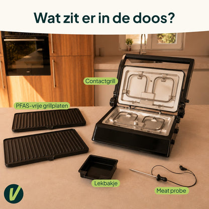 Tosti-ijzer XXL 2200W - PFAS-vrij - 9 Programma’s - Meat Probe - Touchscreen - Zwart