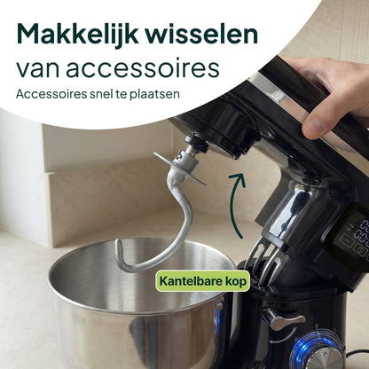 2000W Keukenmixer - Display en Timer - Keukenmachine - 6.2L - Grijs