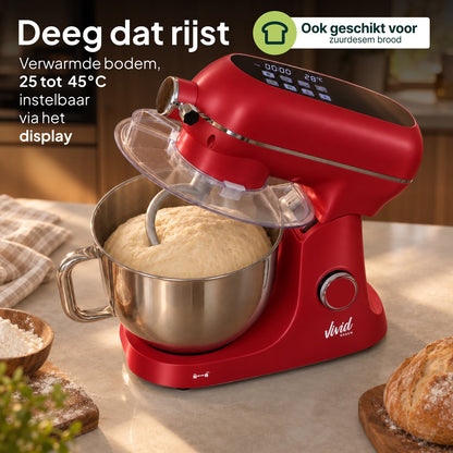 Luxe Keukenmixer - 7L Mengkom met Verwarmde Bodem - Rijsfunctie - Touchscreen & Timer - Vaatwasserbestendig - Keukenmachine - Keukenrobot - Rood