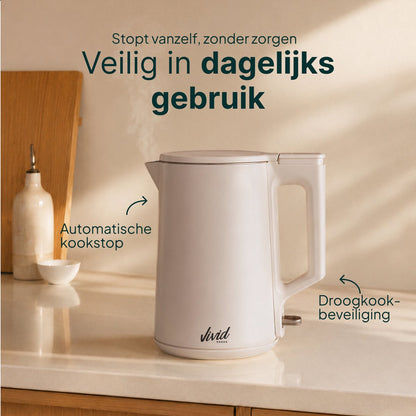 Waterkoker - 1.7L - Dubbelwandig - BPA-vrij - RVS - 2000W - Elektrisch - Beige