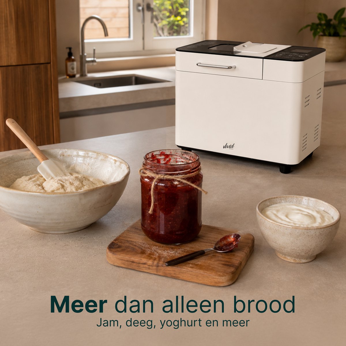 Broodbakmachine - Warmhoudfunctie & Timer - 18 programma's - 500/1000 gram - PFAS vrij - Glutenvrij programma - Broodmachine - 600W - Creme
