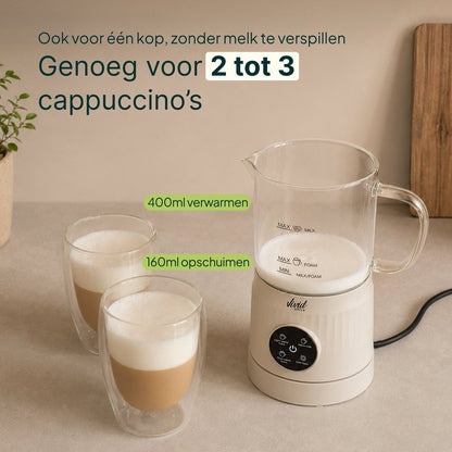 Melkopschuimer Glas - PFAS-vrij - 4-in-1 Melkschuimer - Elektrische Melkklopper - Creme