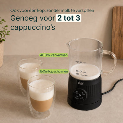 Melkopschuimer Glas - PFAS-vrij - 4-in-1 Melkschuimer - Elektrische Melkklopper
