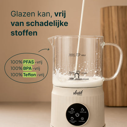 Melkopschuimer Glas - PFAS-vrij - 4-in-1 Melkschuimer - Elektrische Melkklopper - Creme