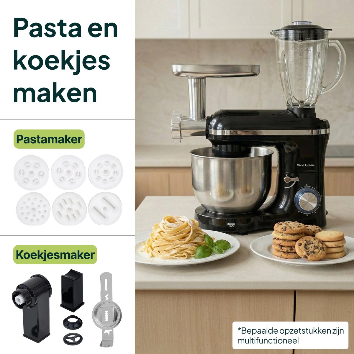 2000W Keukenmixer - 6.2L - Keukenmachine - Keukenrobot - Zwart