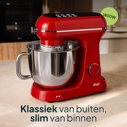 Luxe Keukenmixer - 7L Mengkom met Verwarmde Bodem - Rijsfunctie - Touchscreen & Timer - Vaatwasserbestendig - Keukenmachine - Keukenrobot - Rood