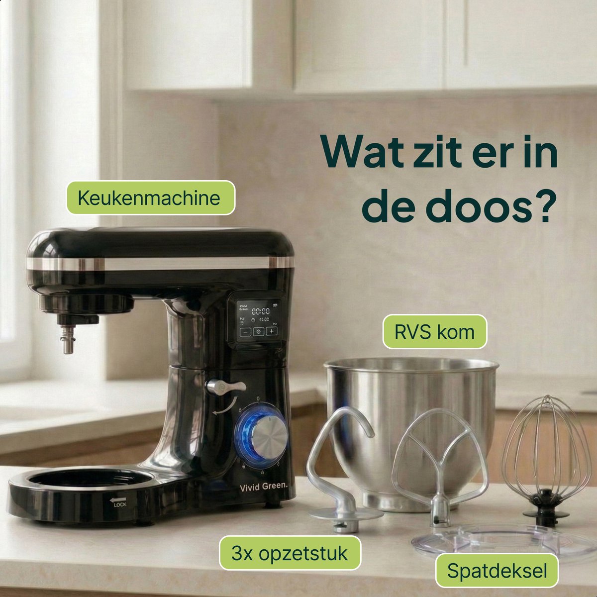 2000W Keukenmixer - Display en Timer - Keukenmachine - 6.2L - Grijs