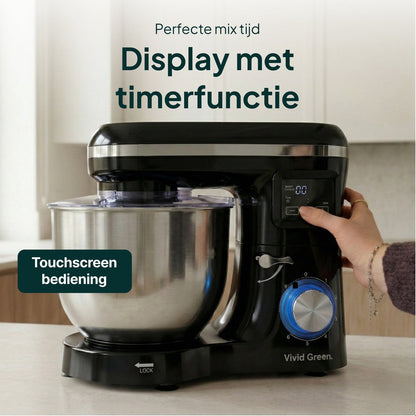 2000W Keukenmixer - Display en Timer - Keukenmachine - 6.2L - Grijs
