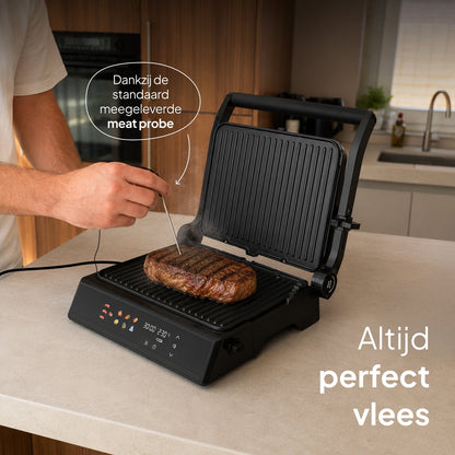Tosti-ijzer XXL 2200W - PFAS-vrij - 9 Programma’s - Meat Probe - Touchscreen - Zwart