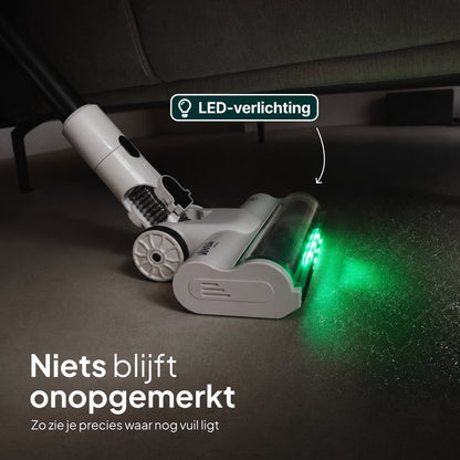 Draadloze Steelstofzuiger 150W - Kruimelzuiger - 40 Min Accuduur - LED Verlichting - HEPA Filter - Crème