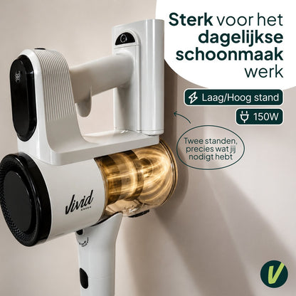 Draadloze Steelstofzuiger 150W - Kruimelzuiger - 40 Min Accuduur - LED Verlichting - HEPA Filter - Crème