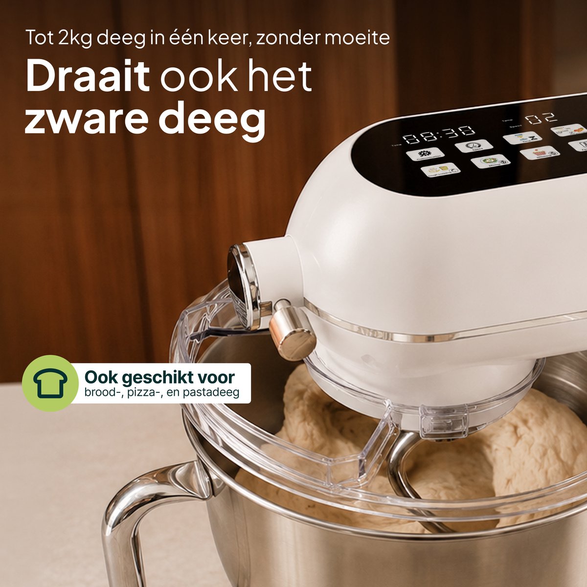 Luxe Keukenmixer - 7L Mengkom met Verwarmde Bodem - Rijsfunctie - Touchscreen & Timer - Vaatwasserbestendig - Keukenmachine - Keukenrobot - Crème