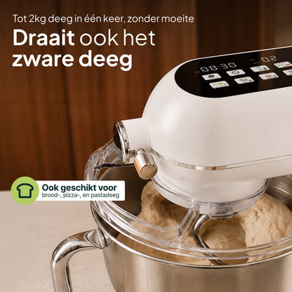 Luxe Keukenmixer - 7L Mengkom met Verwarmde Bodem - Rijsfunctie - Touchscreen & Timer - Vaatwasserbestendig - Keukenmachine - Keukenrobot - Crème