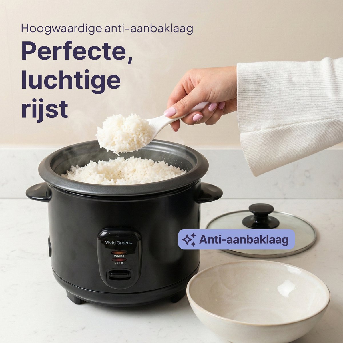 Rijstkoker met Stoommand - 1.5L - 8 Porties - Antiaanbaklaag