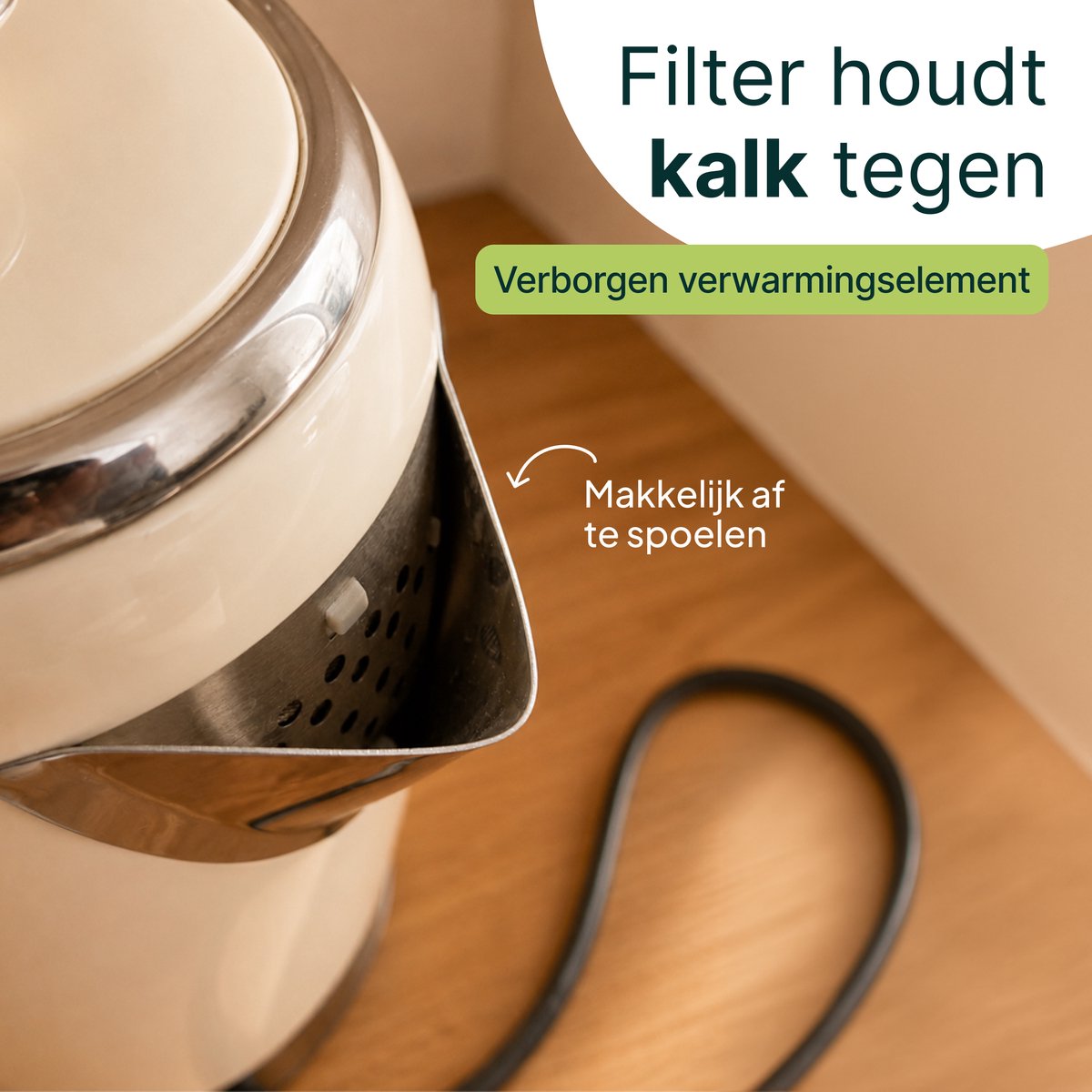 Luxe Waterkoker 1.7L - Retro Design - 2200W - BPA-vrij - 360° - RVS - Creme