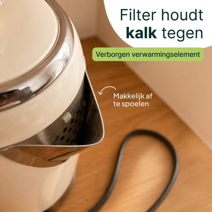 Luxe Waterkoker 1.7L - Retro Design - 2200W - BPA-vrij - 360° - RVS - Creme