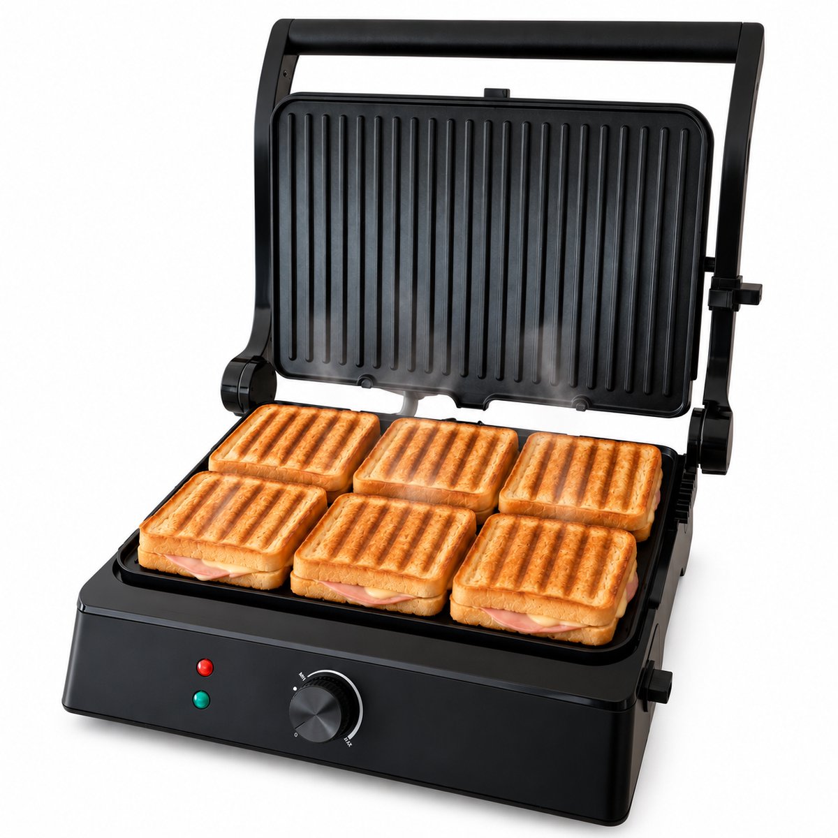Tosti-ijzer & Contactgrill XXL 2200W - PFAS-vrij - 6 Tosti’s - Uitneembare Platen - Zwart